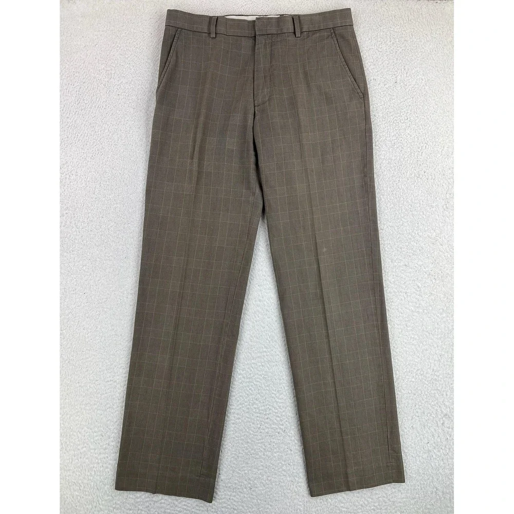 Banana Republic Mens 32x34 Brown Check Modern Fit Cotton Dress Pants 583000-00